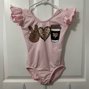 Peace Love Coffee Flutter Short sleeve light pink girls Leotard/bodysuit | dance